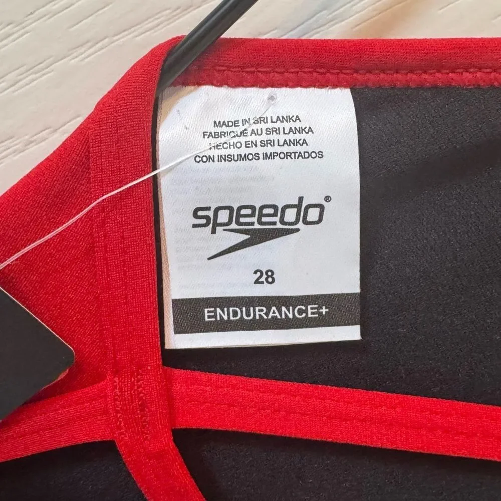Speedo Women's Swimsuit One Piece Endurance+ Cross Back Black Red 28 NWT